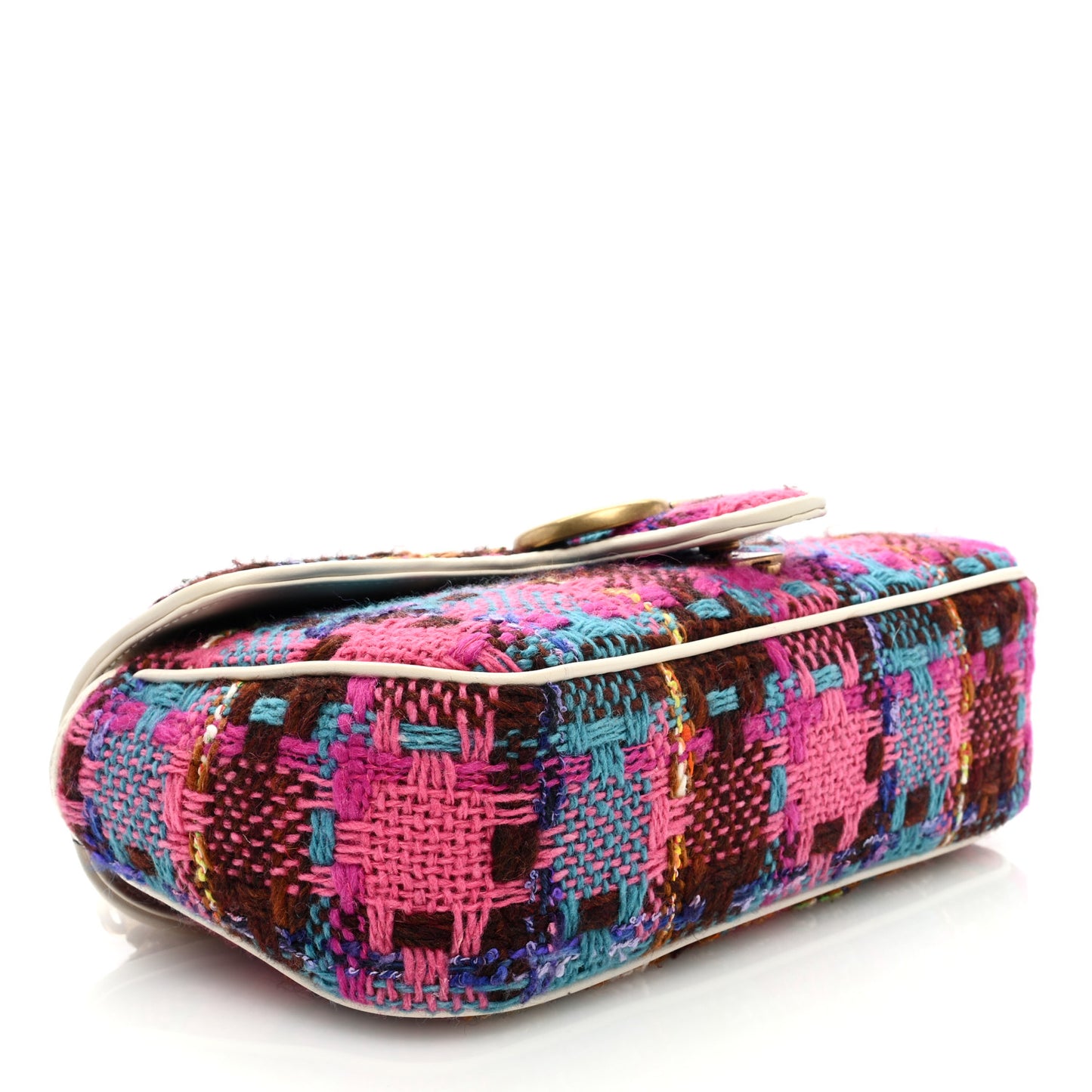 Tweed Calfskin Spicy Check Small GG Marmont Shoulder Bag Pink Multicolor Mystic White
