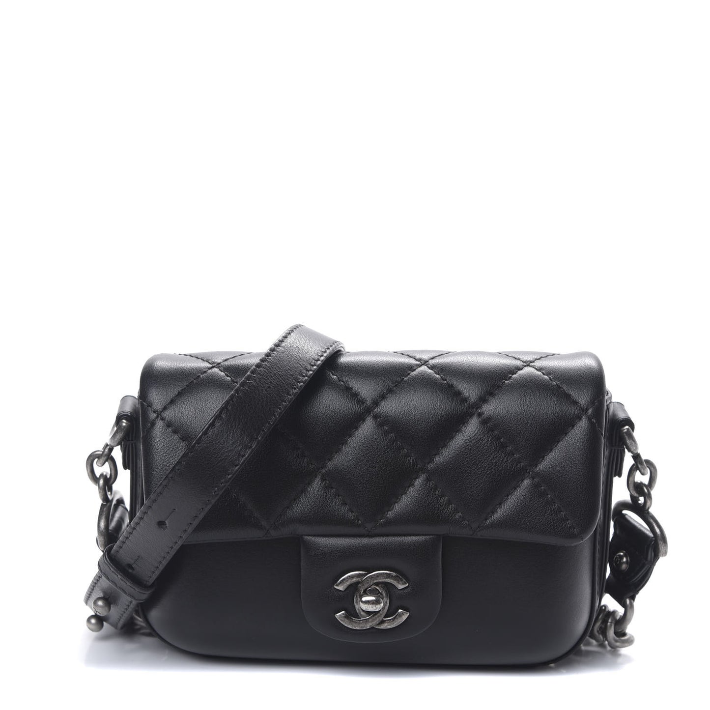 Calfskin Quilted Small Rock My Shoulder Flap Black