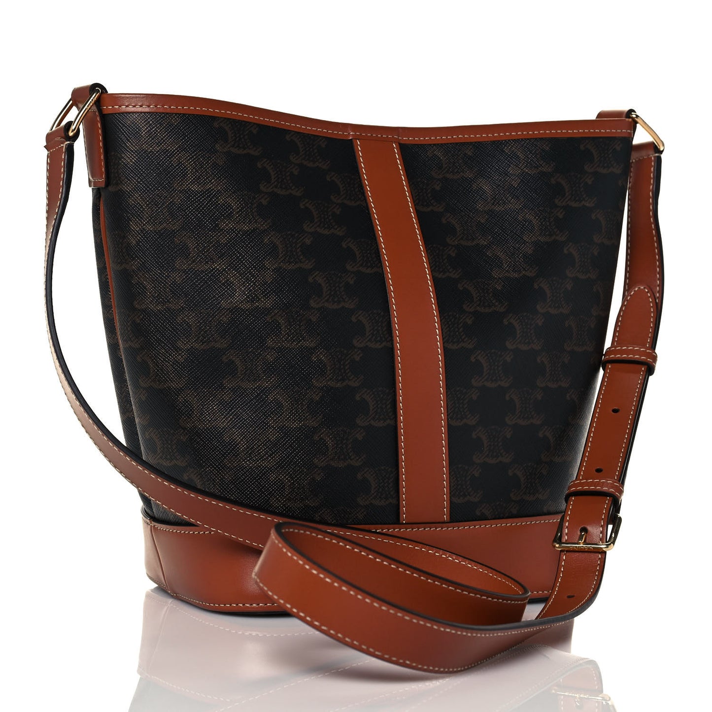 Triomphe Canvas Calfskin Small Bucket Bag Tan