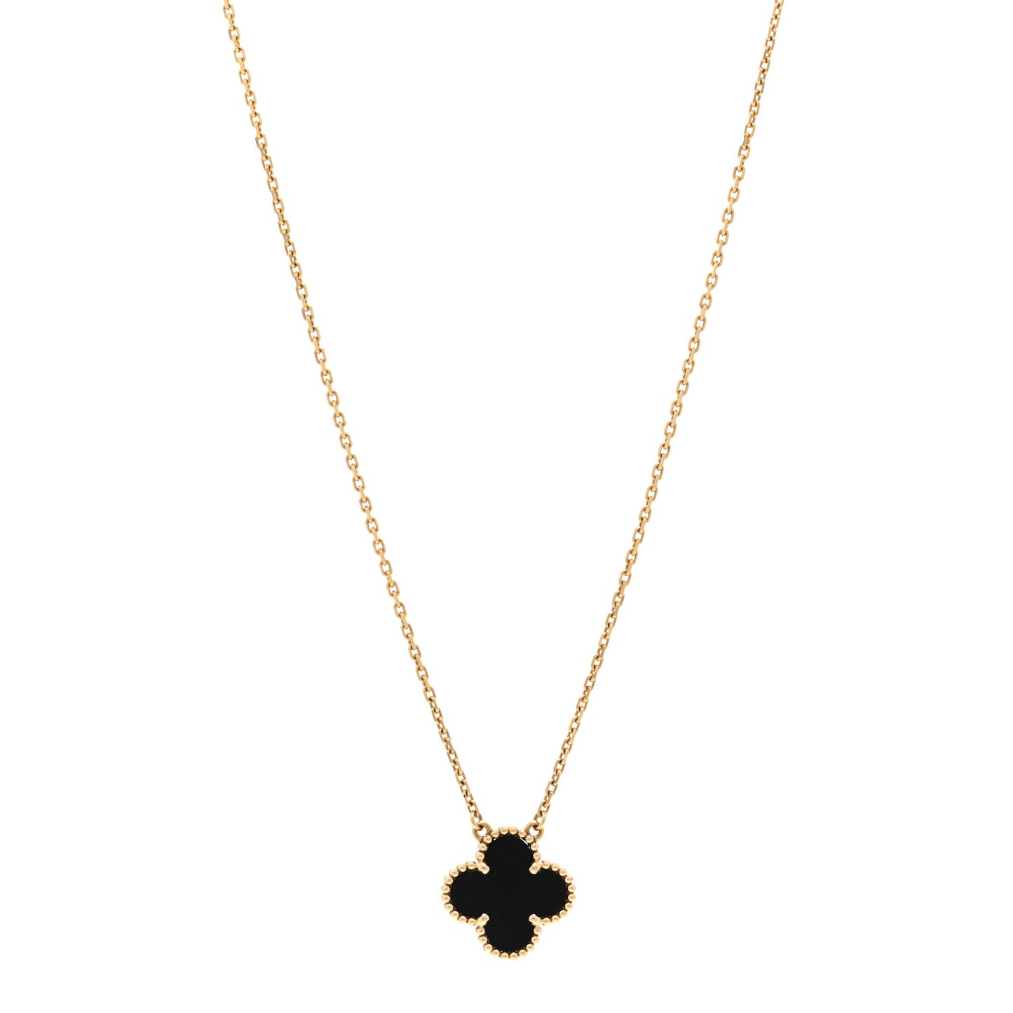 18K Yellow Gold Black Onyx Vintage Alhambra Pendant Necklace