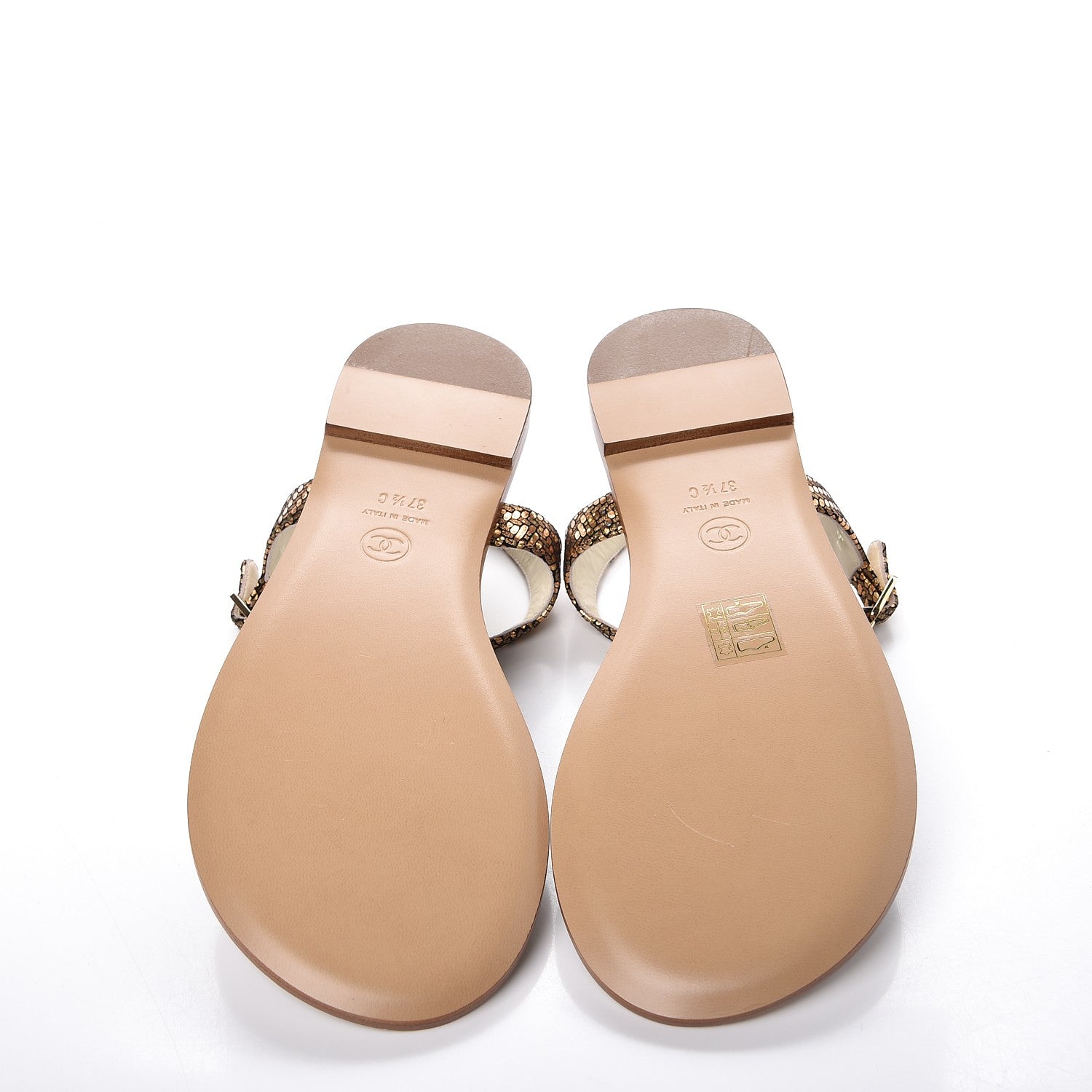 Chanel Fantasy Goatskin Suede CC Chain Thong Sandals 37.5 Gold Black 6 of 9