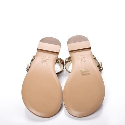 Chanel Fantasy Goatskin Suede CC Chain Thong Sandals 37.5 Gold Black 6 of 9