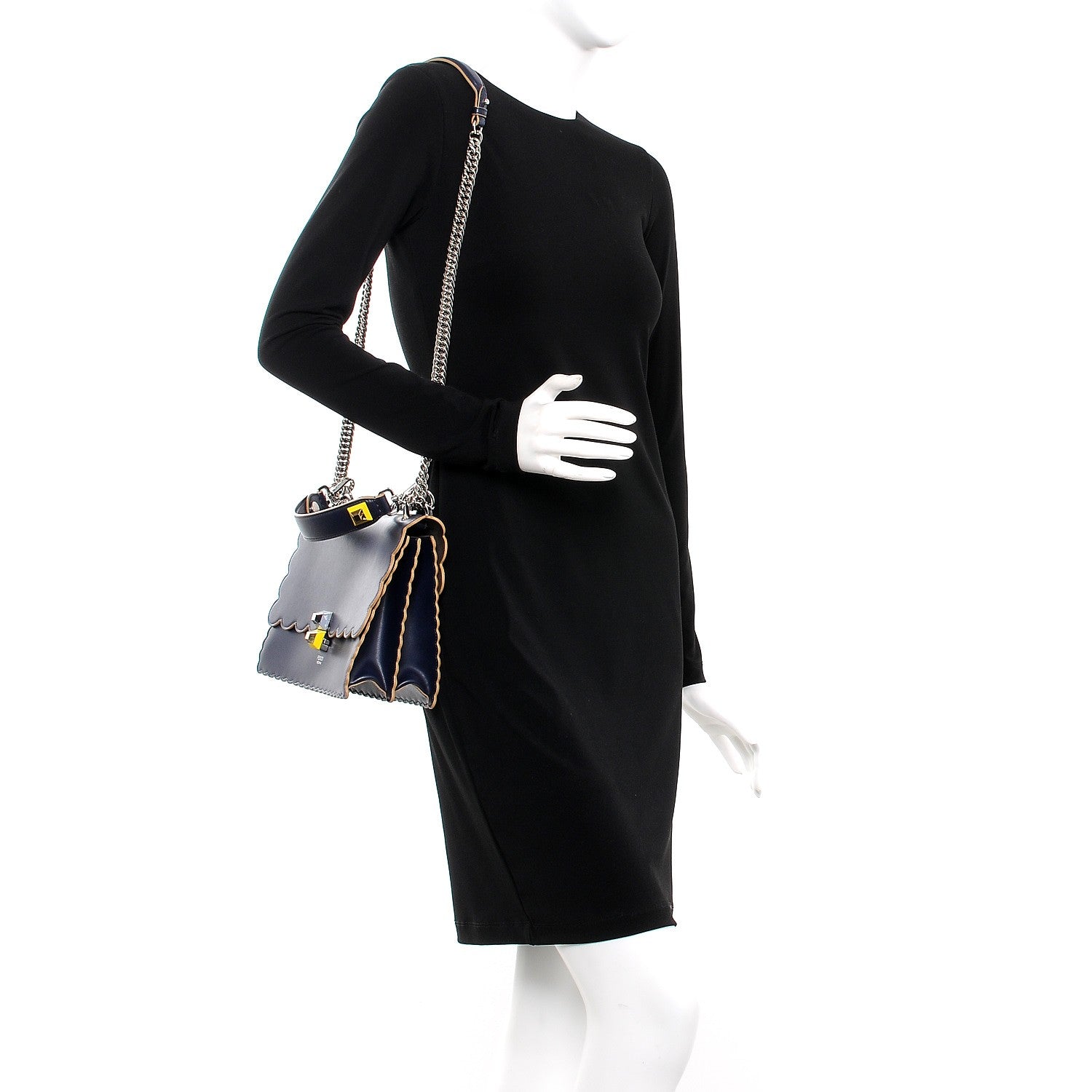 Fendi Vitello Liberty Scalloped Studded Kan I Shoulder Bag Blueberry 2 of 8