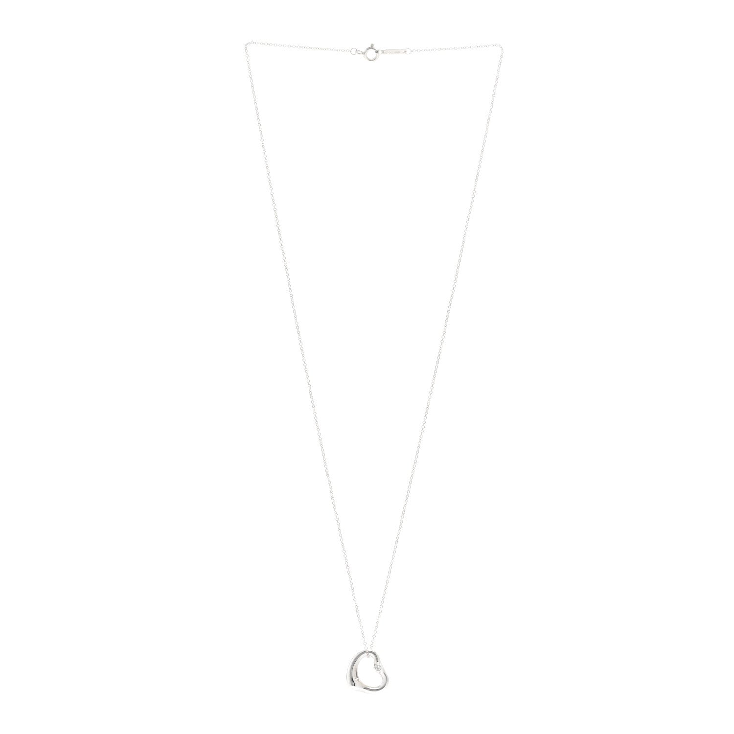 Tiffany Sterling Silver Diamond 16mm Elsa Peretti Open Heart Pendant Necklace 3 of 4