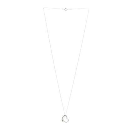 Tiffany Sterling Silver Diamond 16mm Elsa Peretti Open Heart Pendant Necklace 3 of 4
