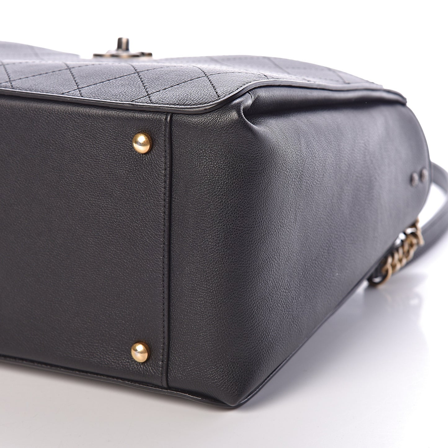 Calfskin Stitched Large Straight Lines Shopping Tote Black