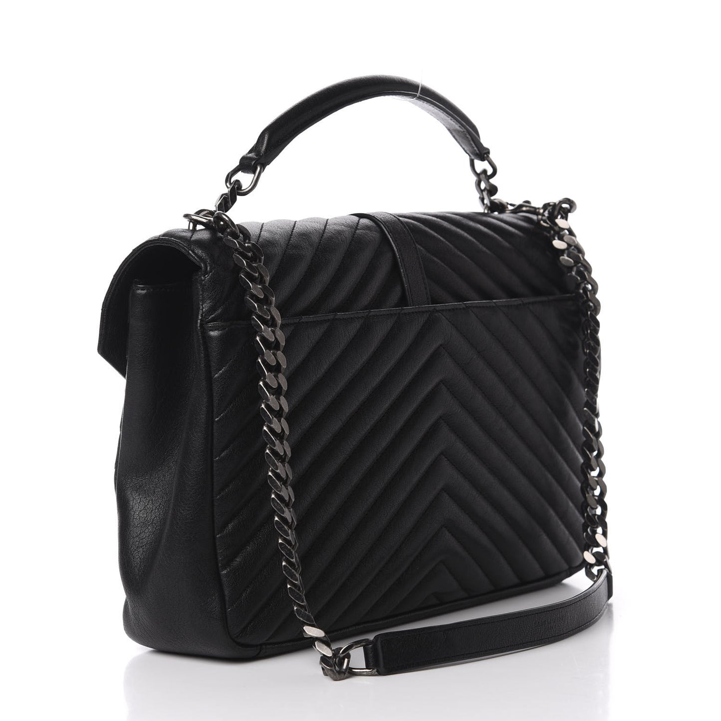Sheepskin Matelasse Chevron Monogram Large College Satchel Black