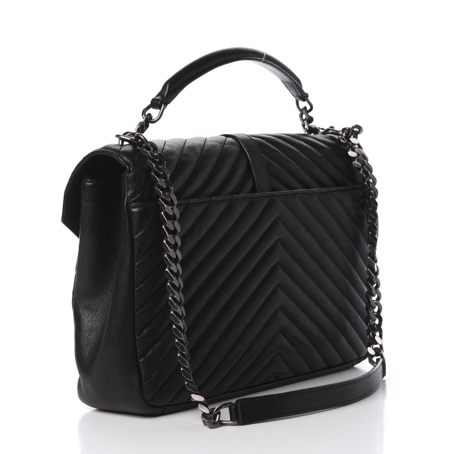 Saint Laurent Sheepskin Matelasse Chevron Monogram Large College Satchel Black 2 of 11