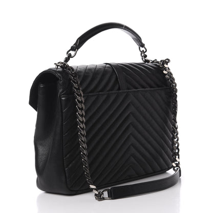 Saint Laurent Sheepskin Matelasse Chevron Monogram Large College Satchel Black 2 of 11