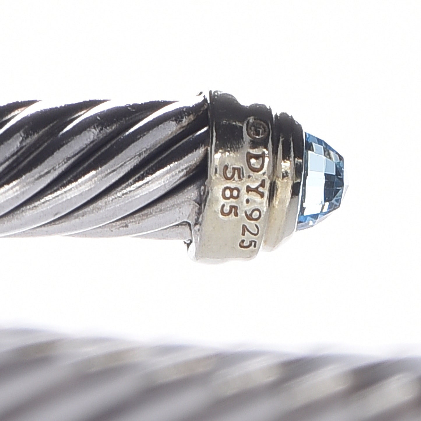 Sterling Silver 14K Yellow Gold Blue Topaz 5mm Cable Classics Petite Color Bracelet