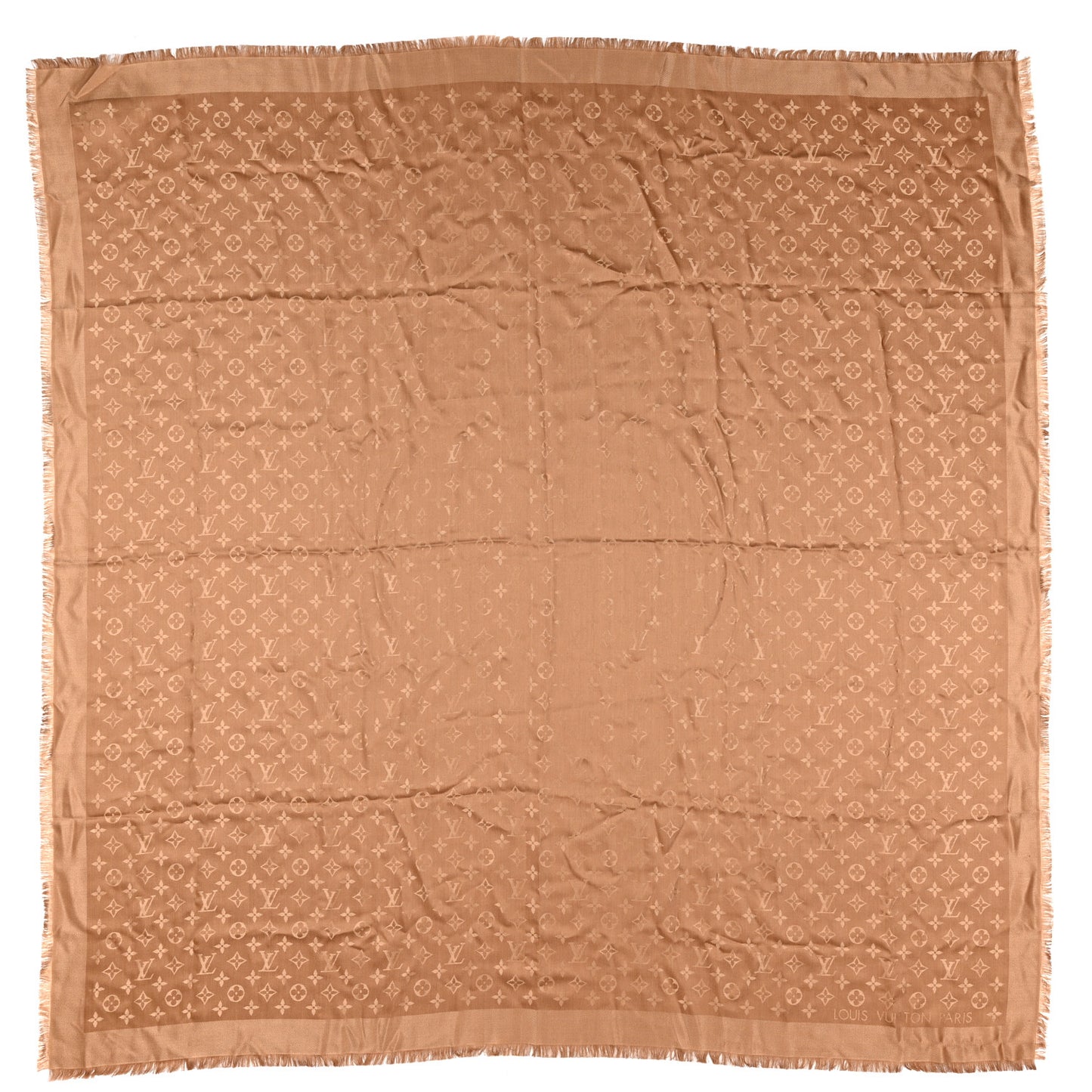 Silk Wool Monogram Shawl Caramel