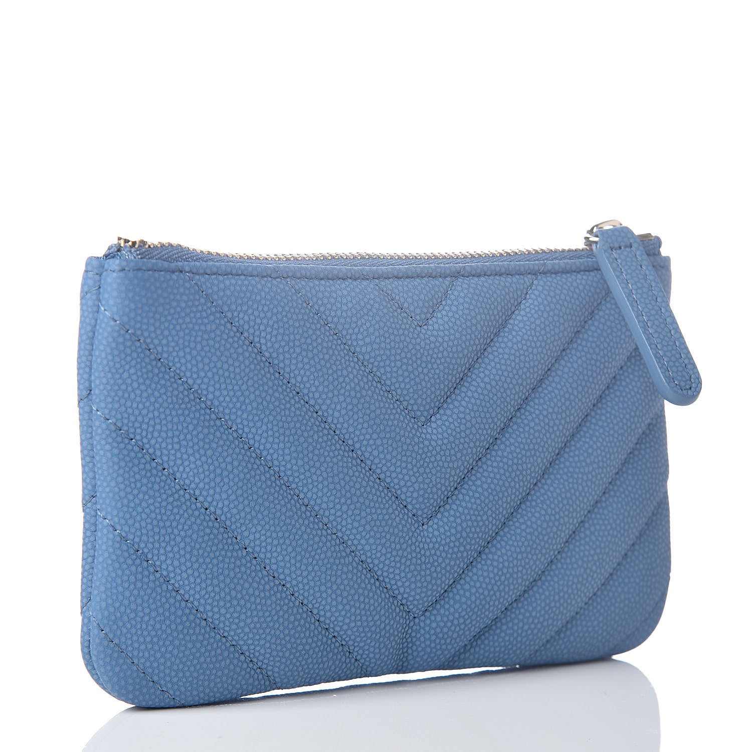 Chanel Caviar Flat Chevron Quilted Small Cosmetic Case Blue 3 of 7