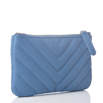 Chanel Caviar Flat Chevron Quilted Small Cosmetic Case Blue 3 of 7