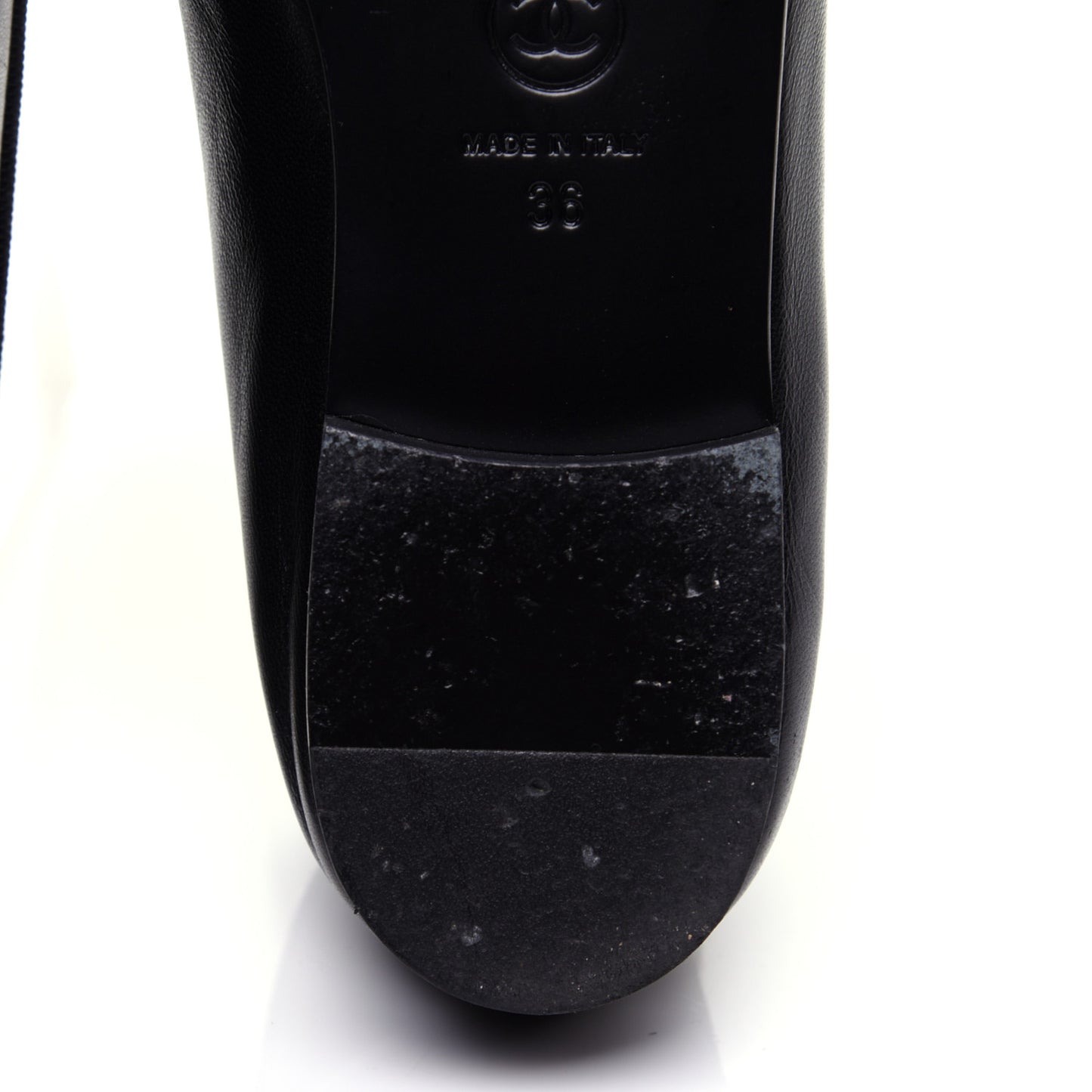 Lambskin Patent Calfskin CC Cap Toe Ballerina Flats 36 Black