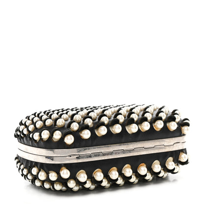 Alexander McQueen Pearl Embellished Calfskin Skull Box Clutch Black 4 of 7
