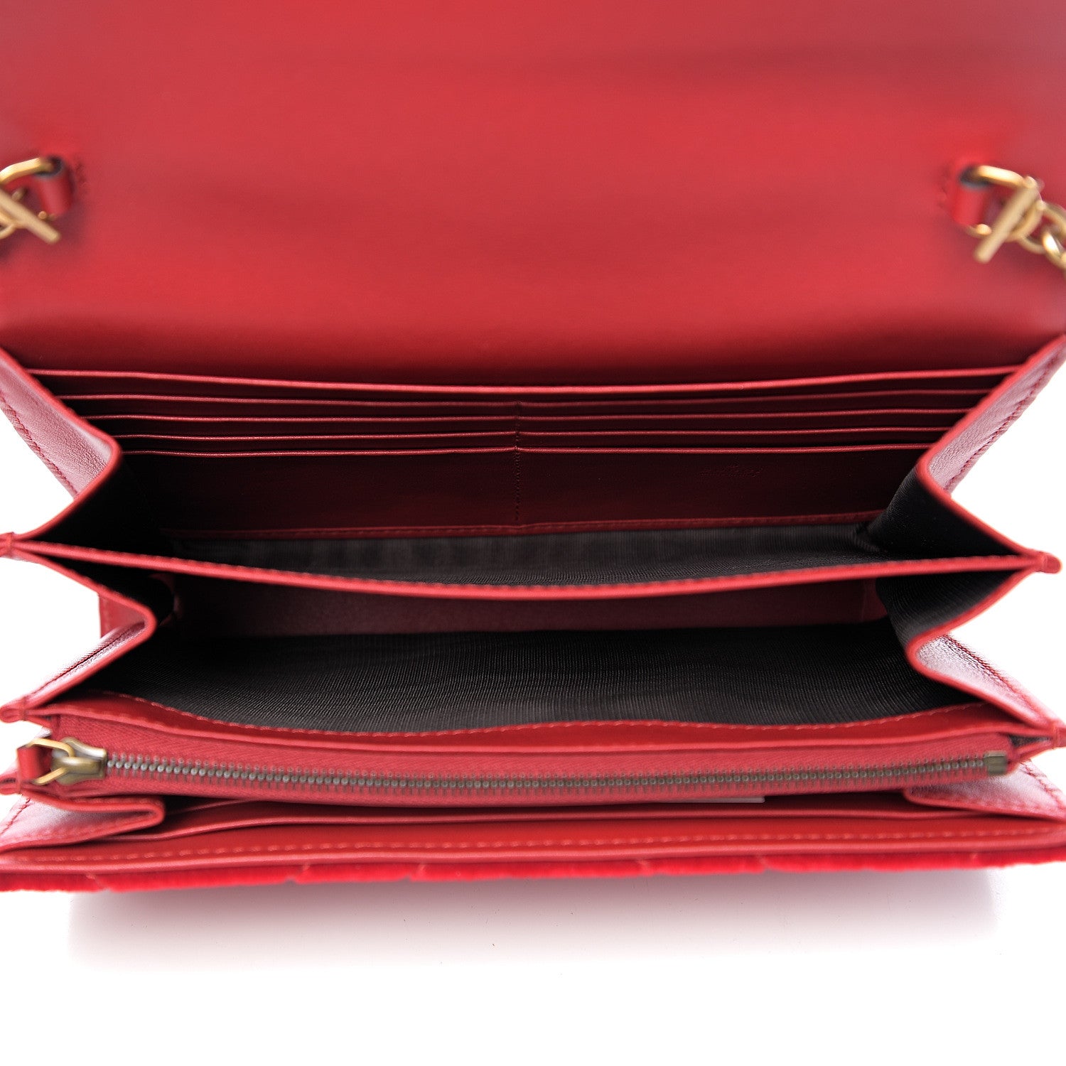Gucci Velvet Matelasse GG Marmont Chain Wallet Hibiscus Red 4 of 8