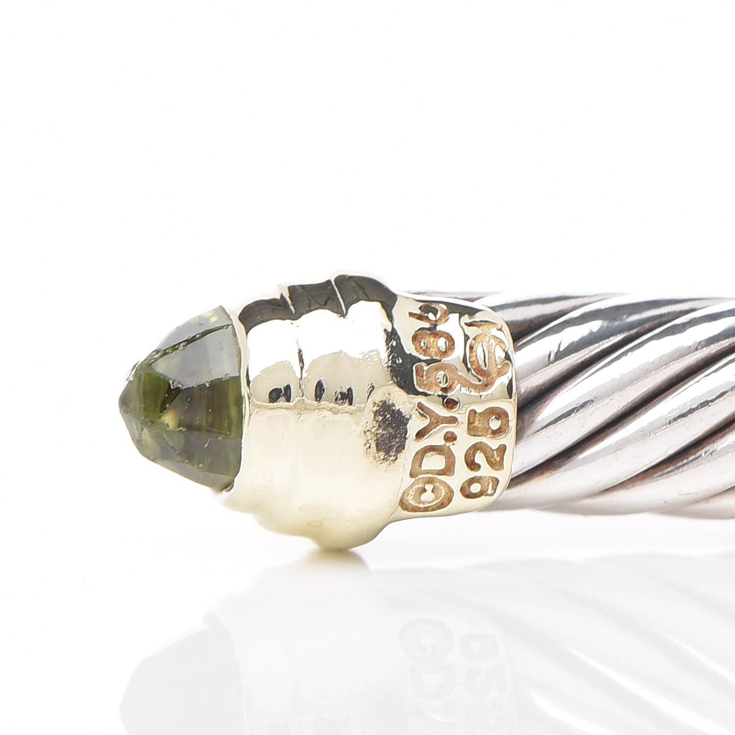 David Yurman Sterling Silver 14K Yellow Gold Peridot 5mm Cable Classics Petite Color Bracelet 4 of 5