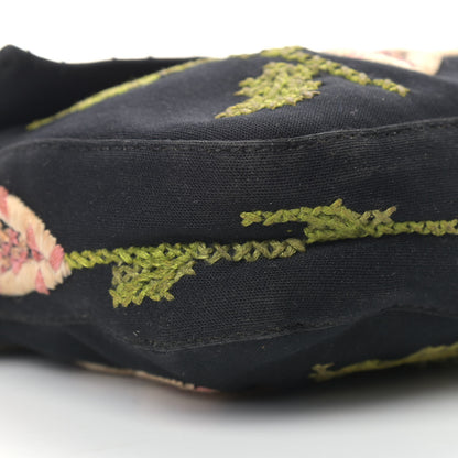 Fendi Canvas Lizard Embroidered Flower Baguette Black Multicolor 8 of 10