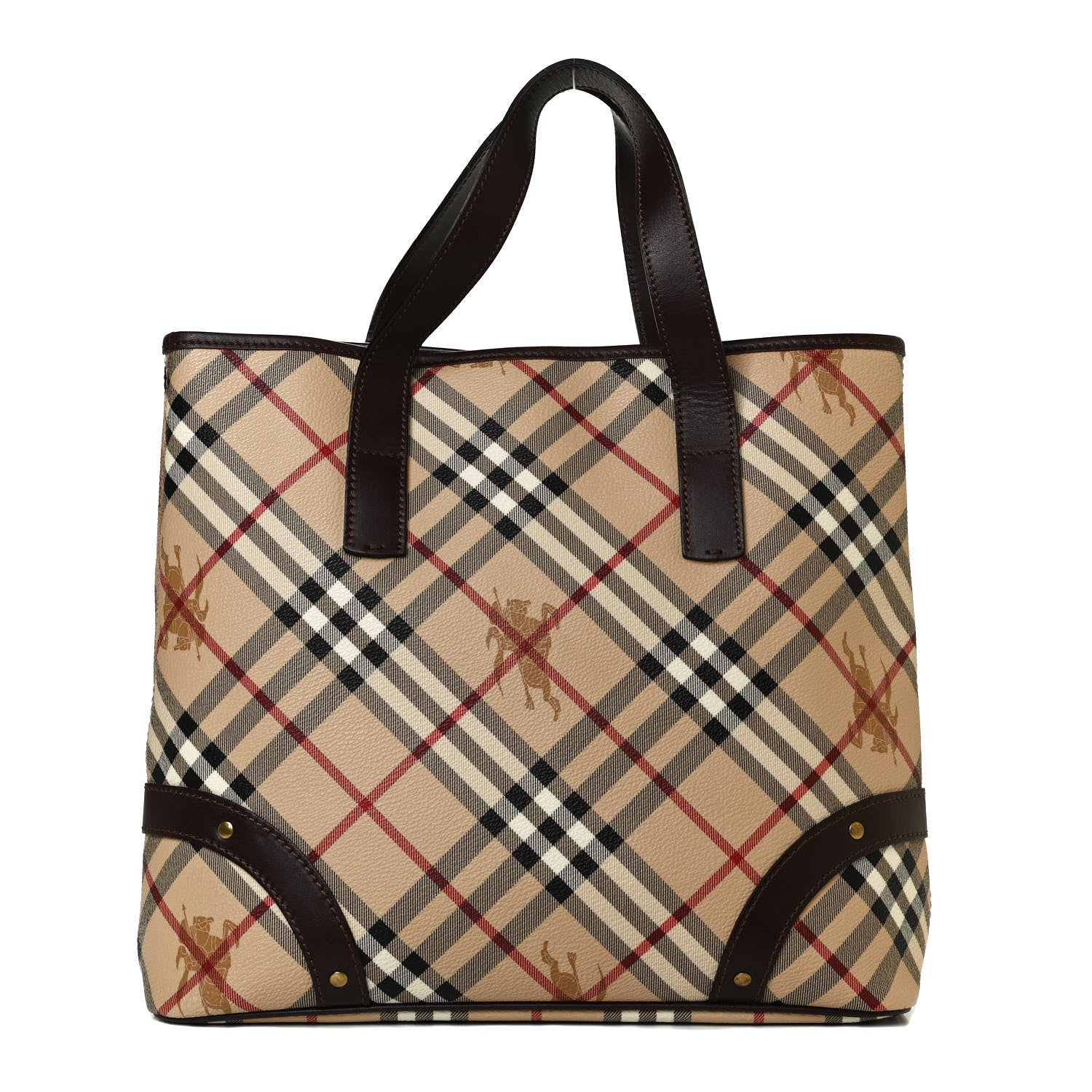 Burberry Haymarket Check Studded Tote Chocolate 1 of 10