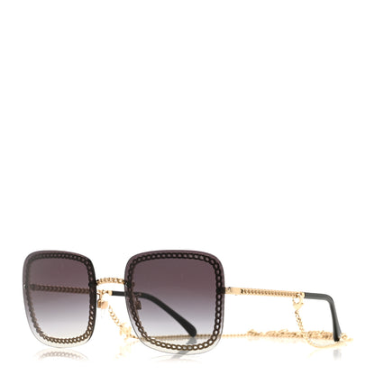 Chanel Metal Removable Chain Square Sunglasses 4244  Black 1 of 8
