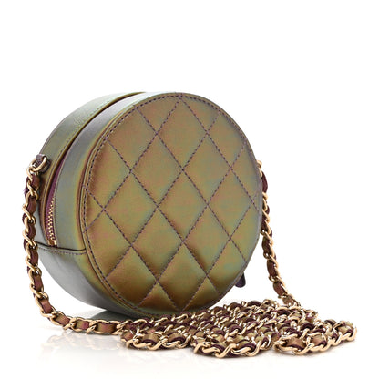Chanel Iridescent Lambskin Quilted Round Clutch With Chain Purple 3 of 10