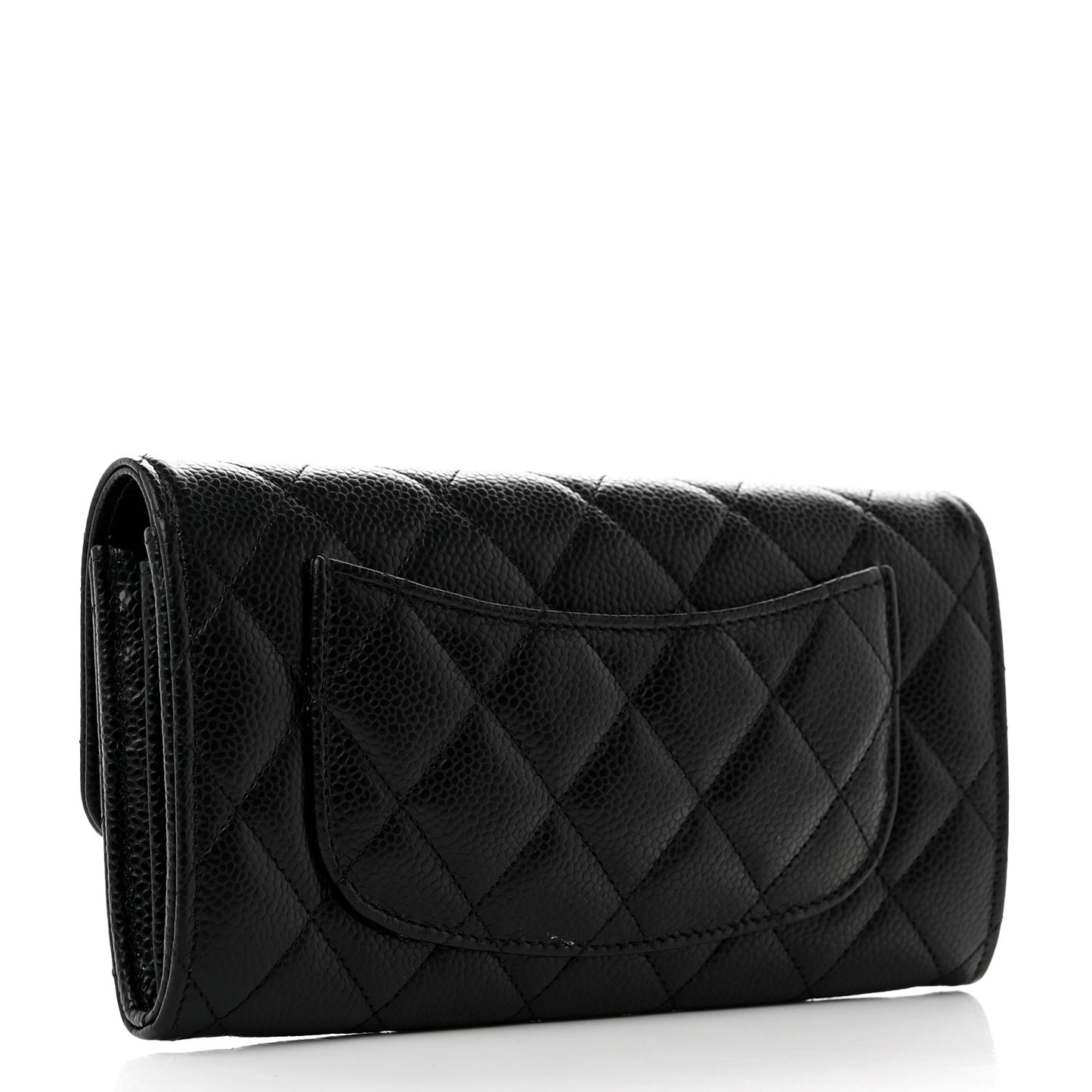 Caviar Quilted Large Gusset Flap Wallet Black