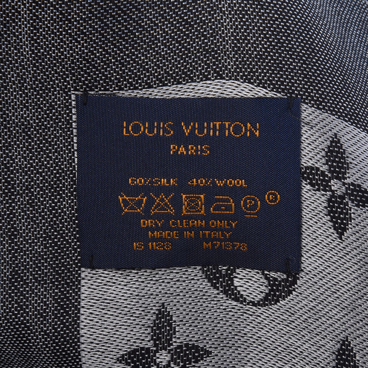 Wool Silk Monogram Denim Shawl Black