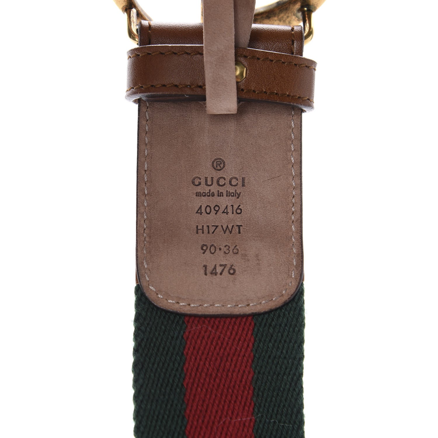 Gucci Nylon Calfskin Double G Web 40mm Belt 90 36 Green Red Cuir 3 of 4