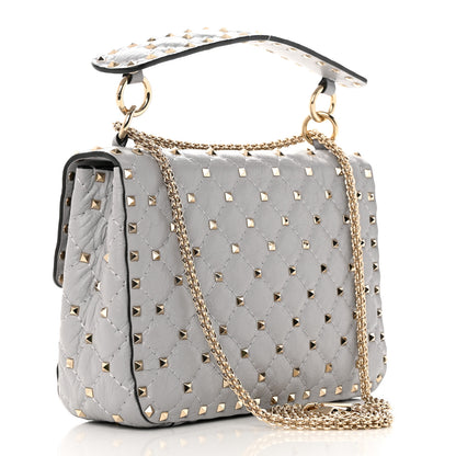 Valentino Garavani Craquele Nappa Medium Rockstud Spike Shoulder Bag Pastel Grey 3 of 13
