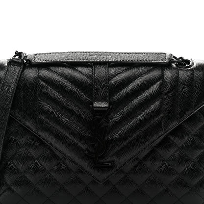 Saint Laurent Grain De Poudre Textured Mixed Matelasse Triquilt Medium Monogram Monochrome Satchel Black 9 of 11