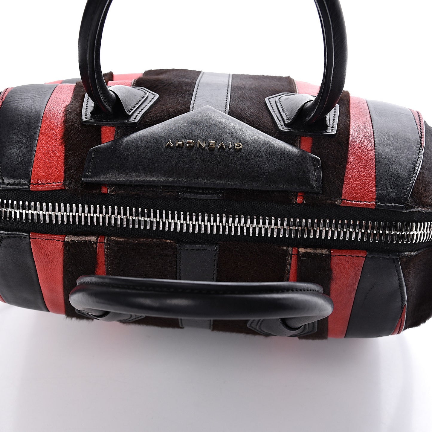 Calf Hair Goatskin Smooth Calfskin Patchwork Medium Antigona Black Red