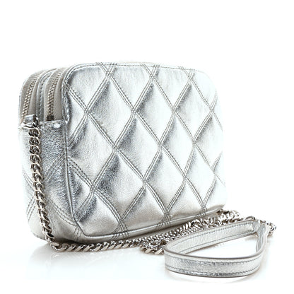 Saint Laurent Metallic Lambskin Quilted Mini Becky Double Zip Bag Argento 3 of 10