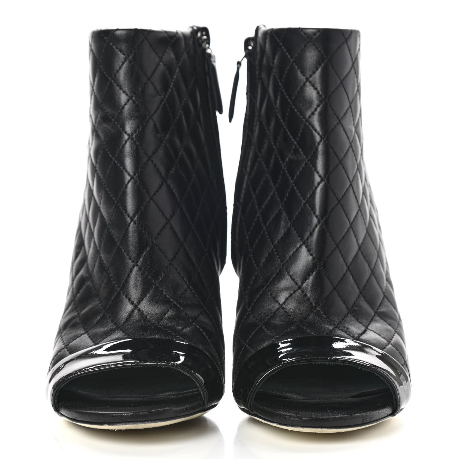 Chanel Lambskin Quilted Patent Short Boots 37.5 Black 2 of 12