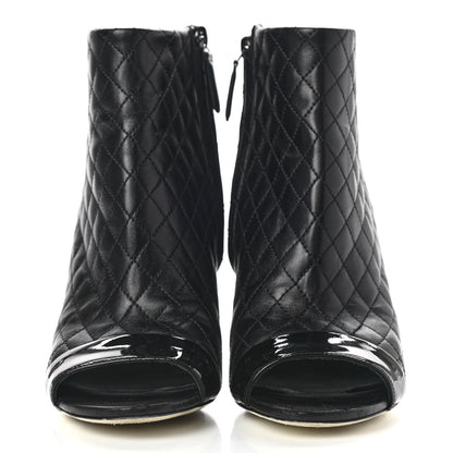 Chanel Lambskin Quilted Patent Short Boots 37.5 Black 2 of 12