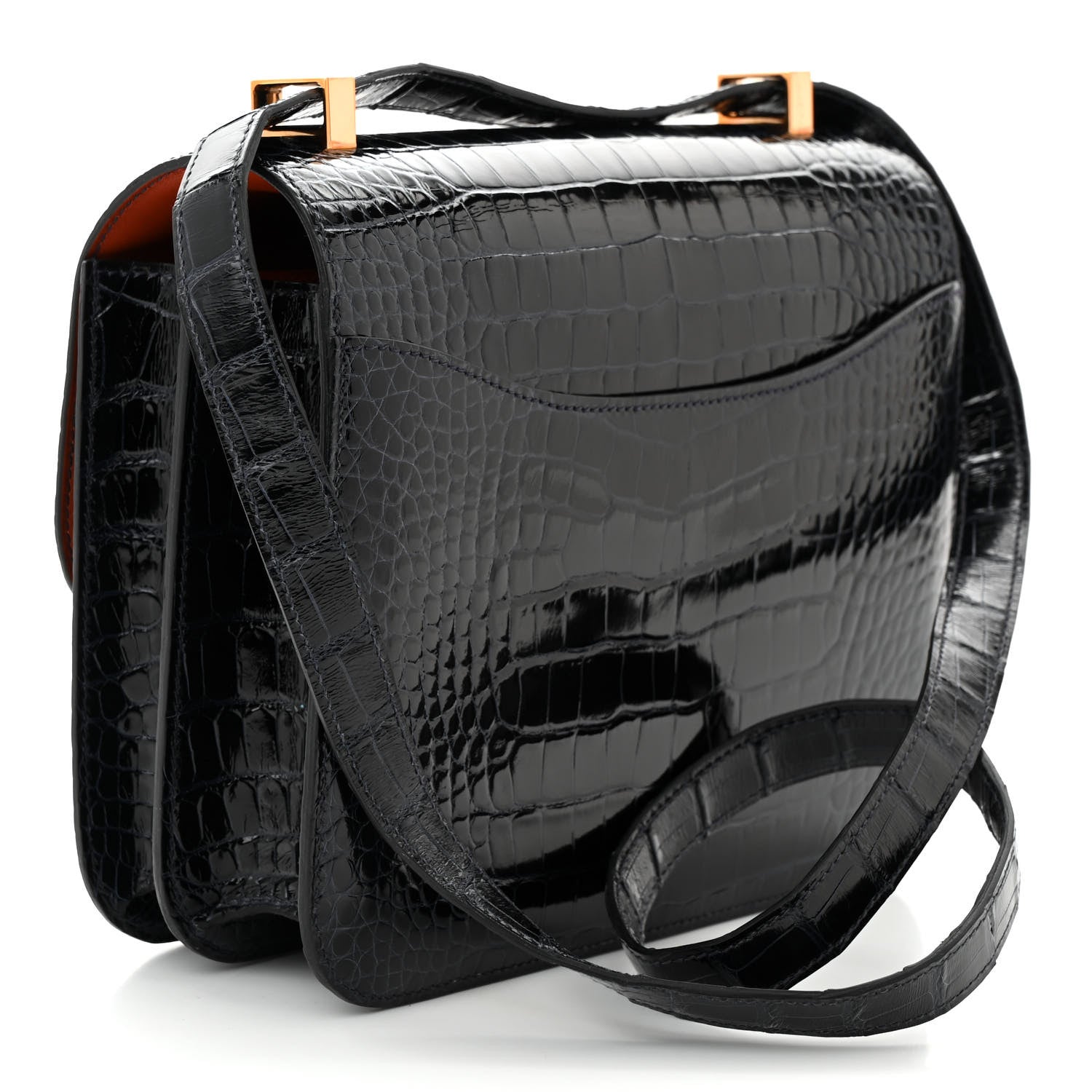 Hermes Shiny Alligator Verso Constance 24 Bleu Marine Cuivre 3 of 11