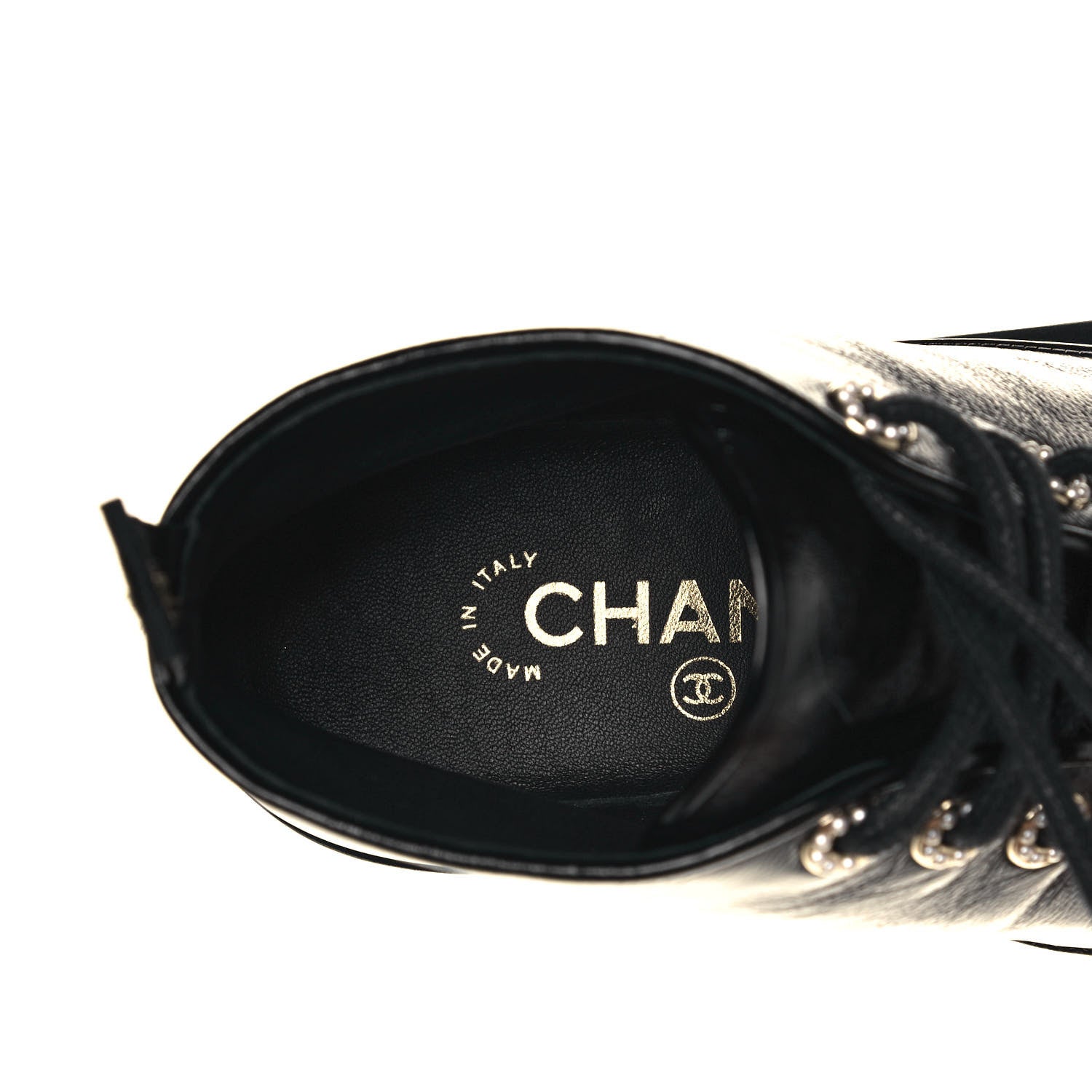 Chanel Shiny Calfskin Pearl Lace Up Combat Short Boots 39.5 Black 7 of 8