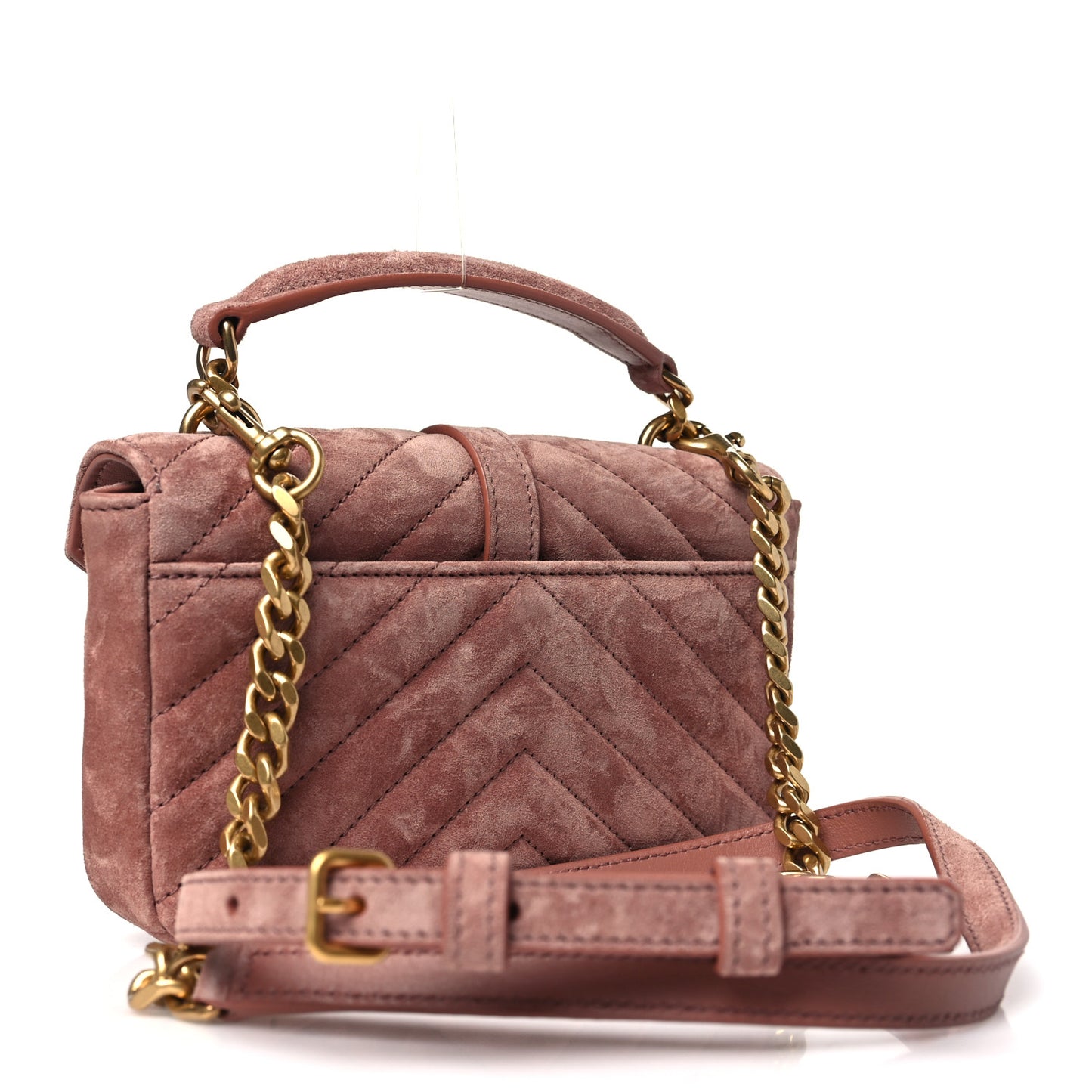Suede Matelasse Chevron Monogram Mini College Bag Barely Pink