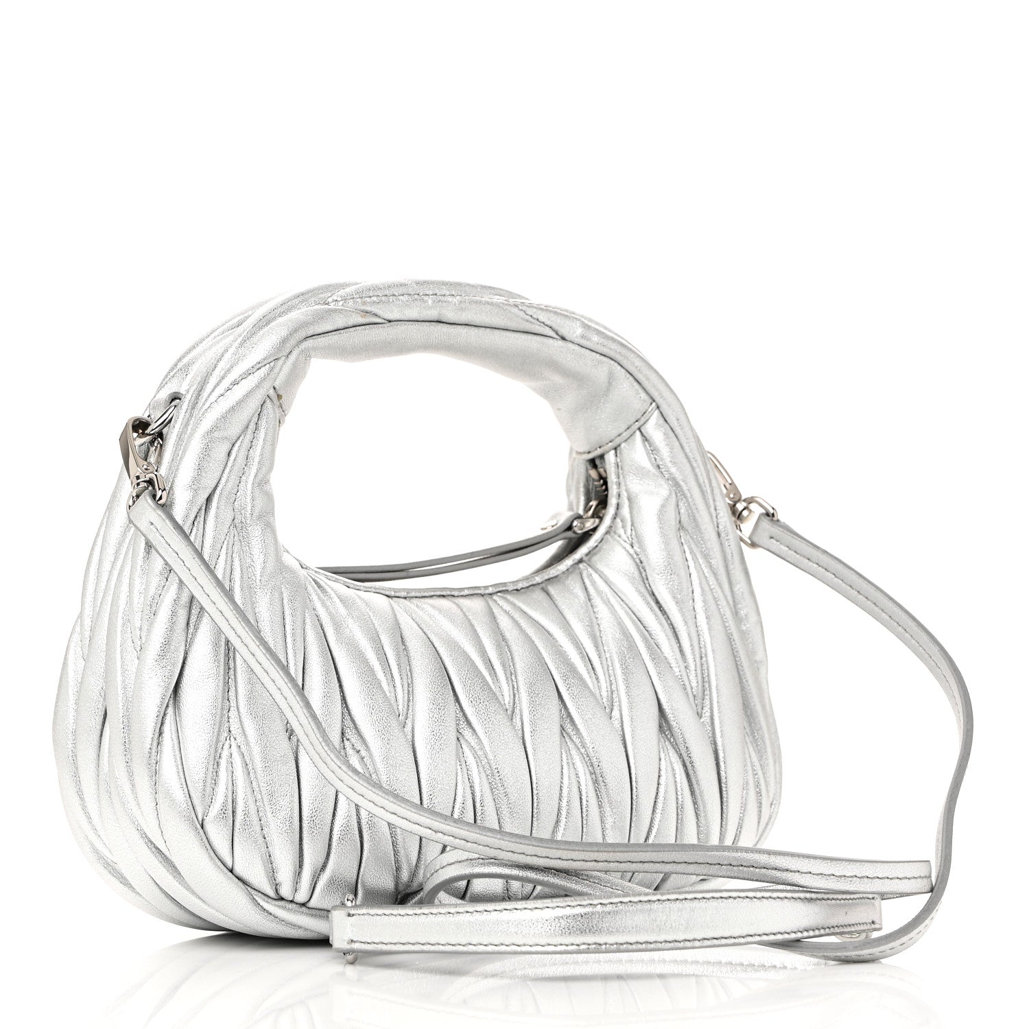 Miu Miu Metallic Nappa Matelasse Mini Wander Hobo Cromo 3 of 9