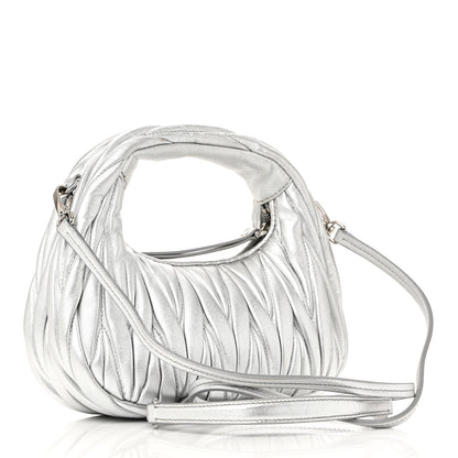 Miu Miu Metallic Nappa Matelasse Mini Wander Hobo Cromo 3 of 9
