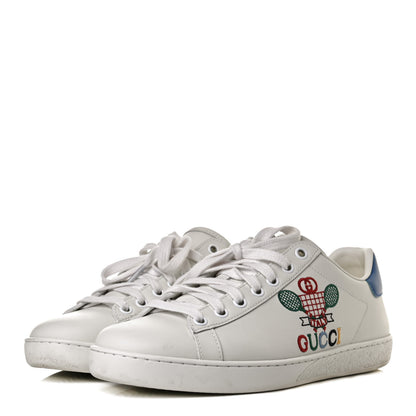 Gucci Calfskin Miro Soft Tennis Embroidered Womens Ace Sneakers 39 White Rio Blue 3 of 12
