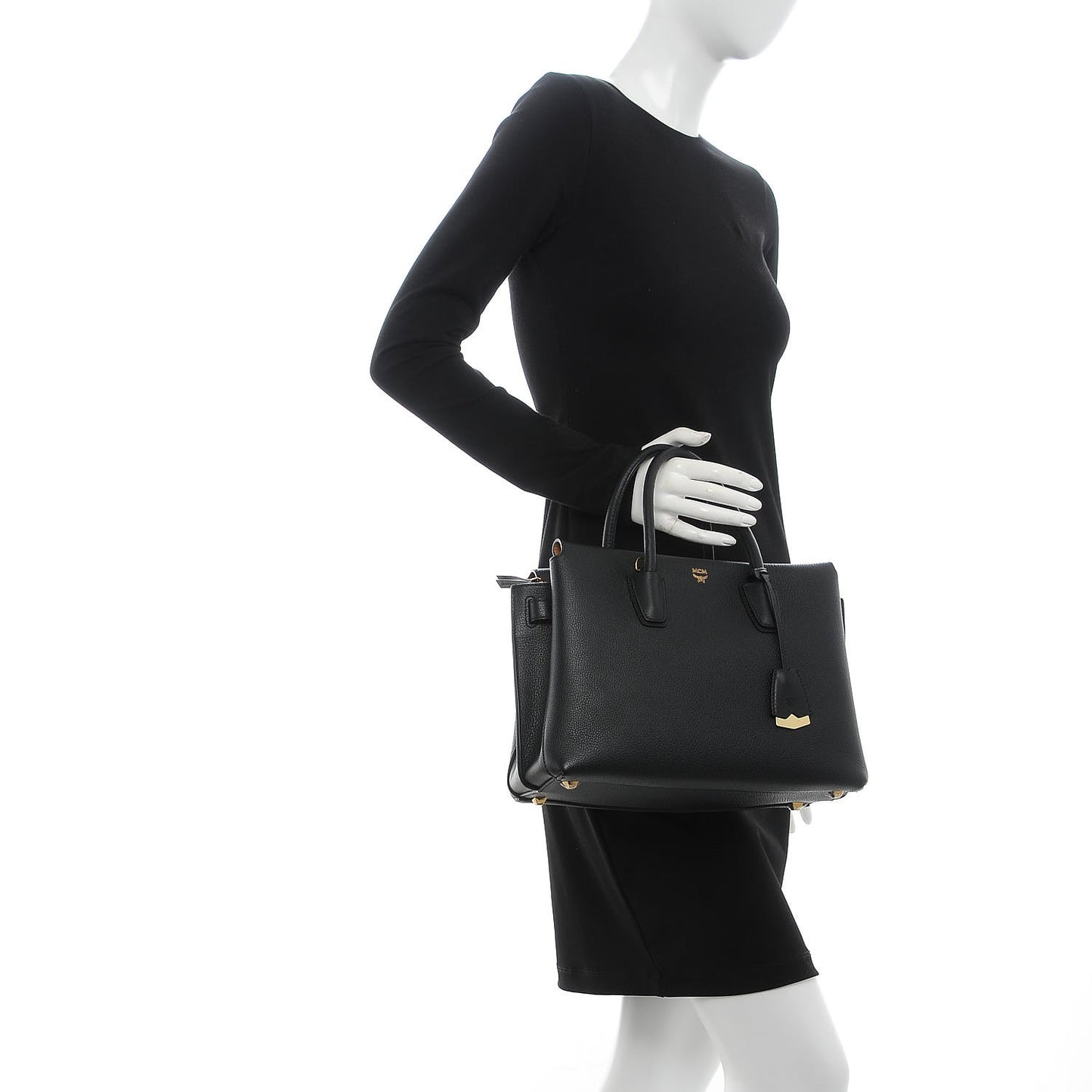 Grained Calfskin Medium Milla Tote Black