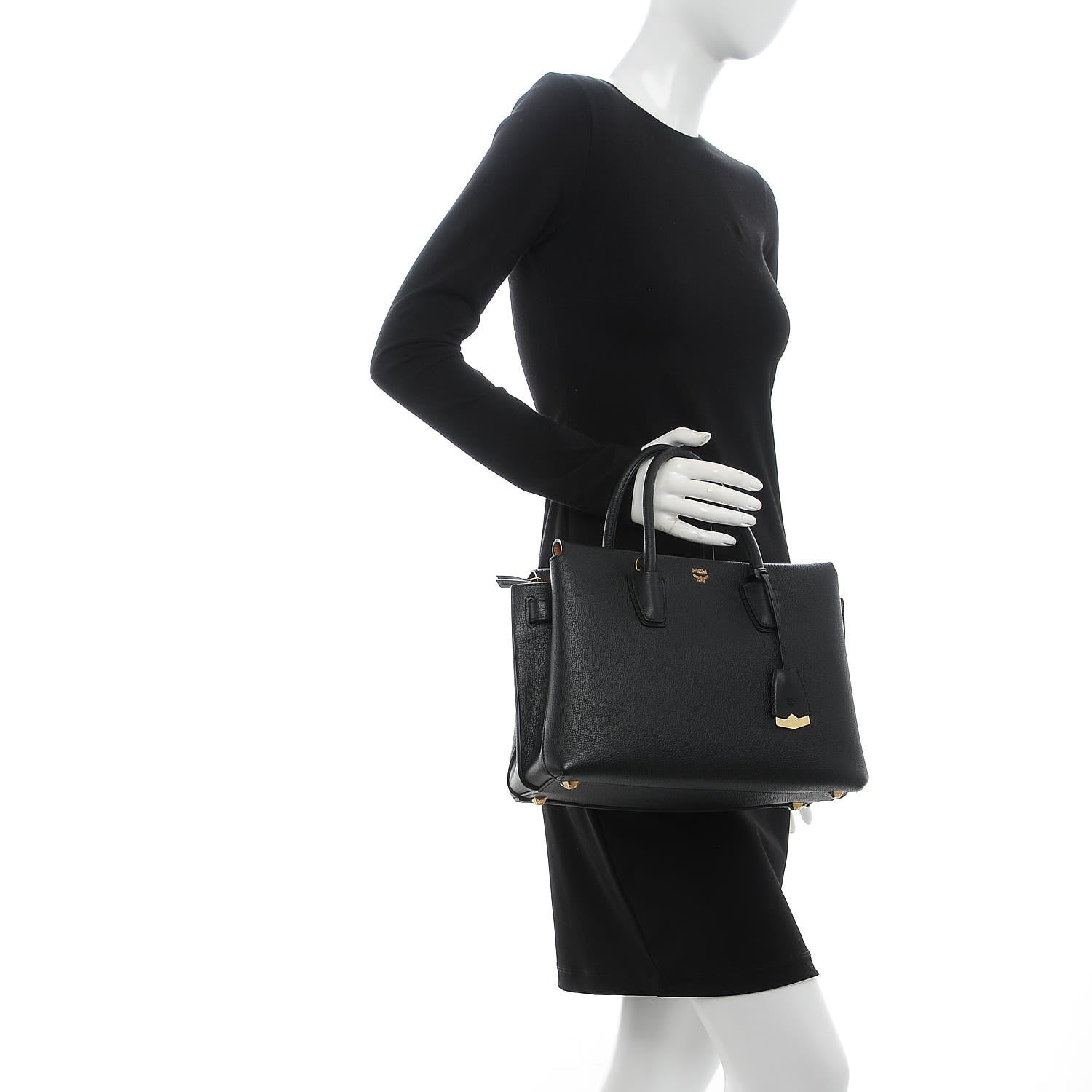 MCM Grained Calfskin Medium Milla Tote Black 2 of 11