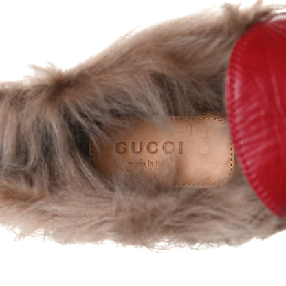 Gucci Malaga Kid Fur Womens Jordaan Loafers 41 Hibiscus Red Natural 9 of 12