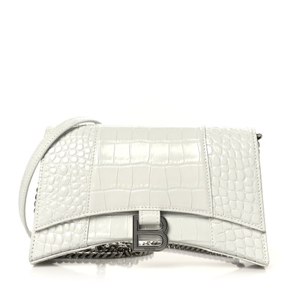 Balenciaga Shiny Calfskin Crocodile Embossed Small Hourglass Evening Chain Bag White 1 of 9