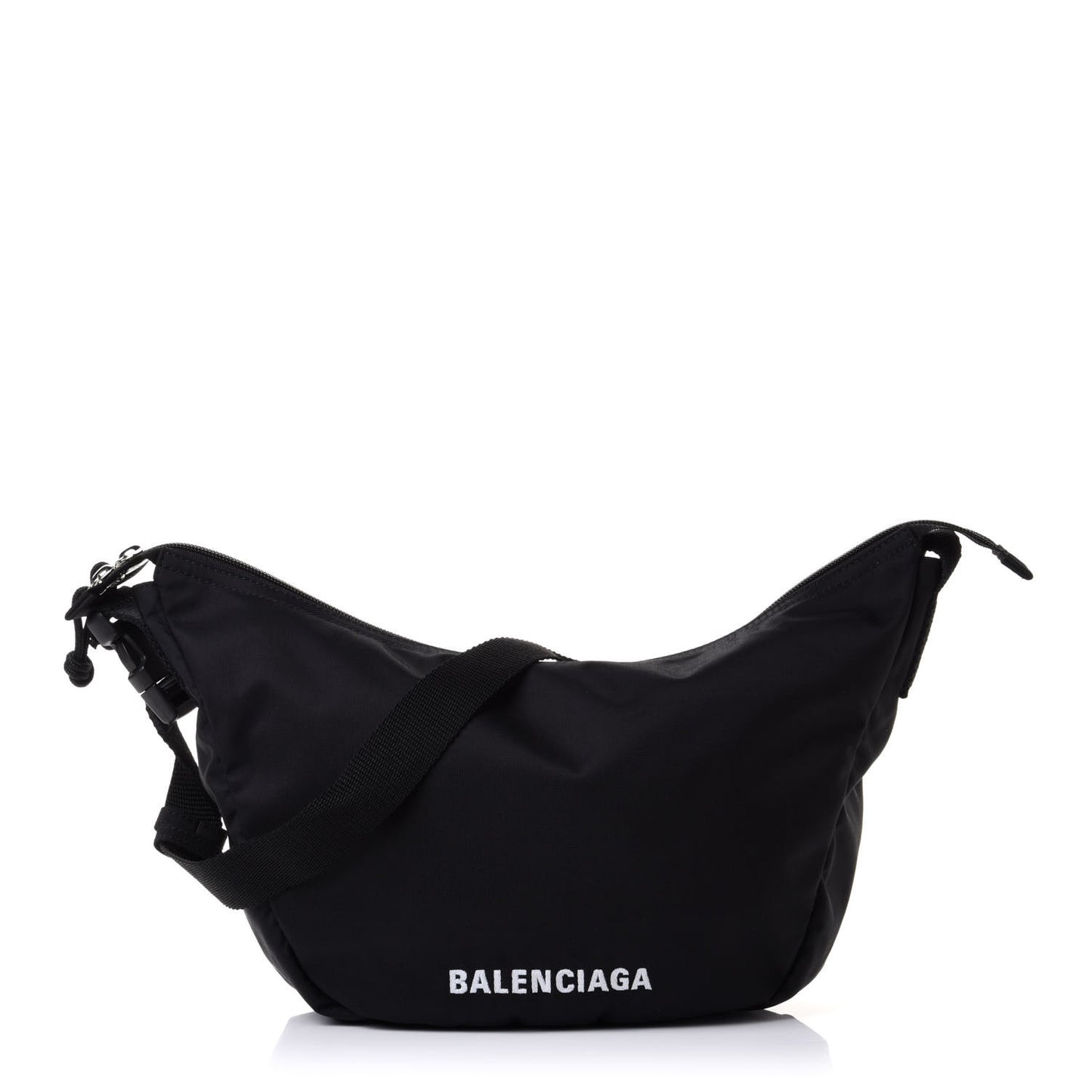 Recycled Sport Nylon Logo Embroidered Large Wheel Sling Bag Black White