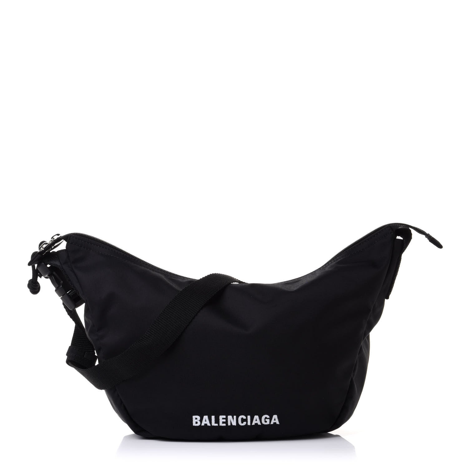 Balenciaga Recycled Sport Nylon Logo Embroidered Large Wheel Sling Bag Black White 1 of 11