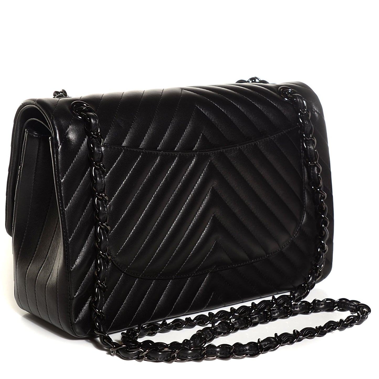 Lambskin Chevron Quilted Jumbo Double Flap So Black