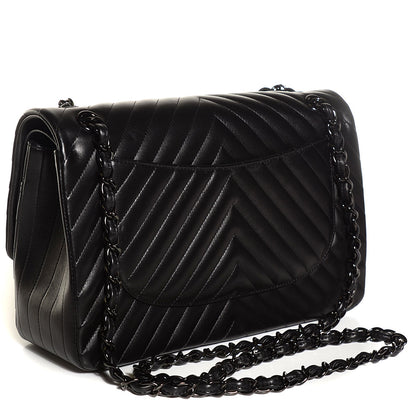 Chanel Lambskin Chevron Quilted Jumbo Double Flap So Black 3 of 9