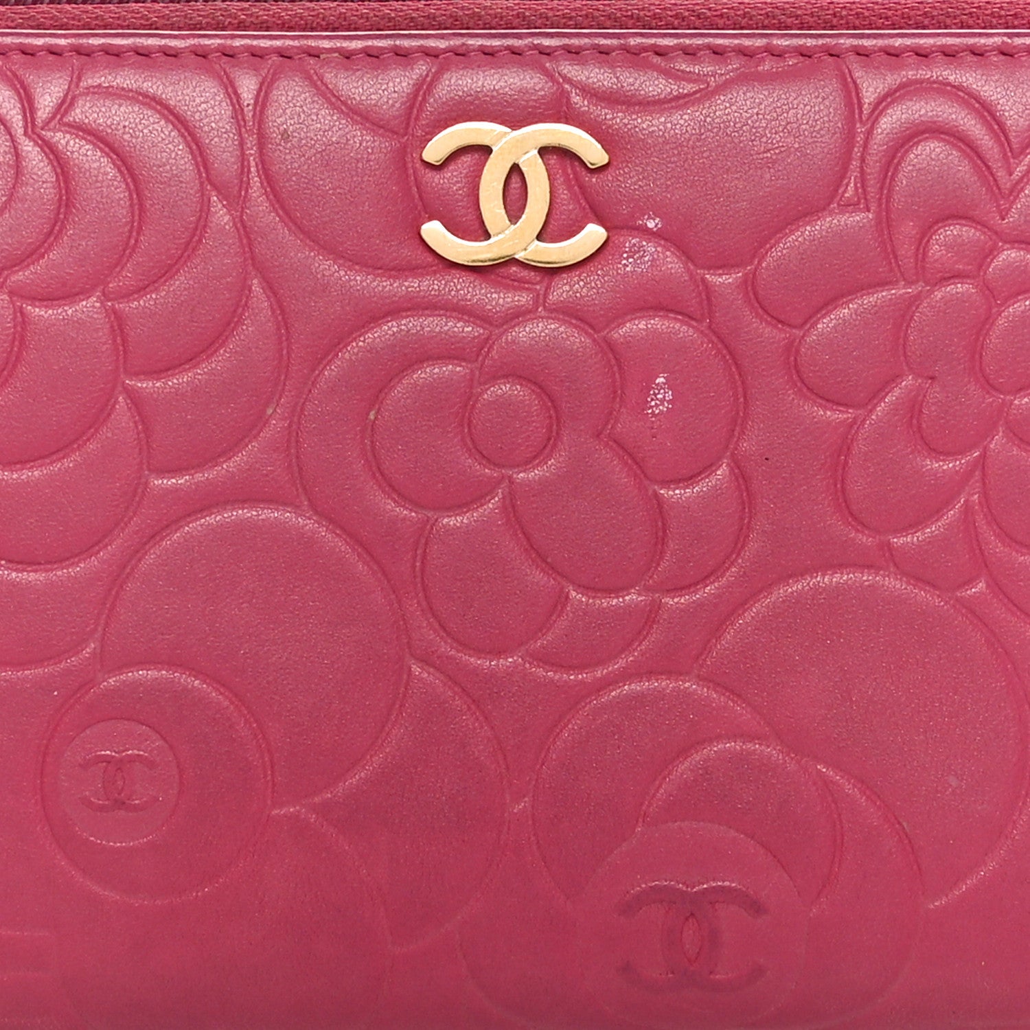 Chanel Lambskin Camellia Embossed Large Gusset Zip Around Wallet Fuchsia 9 of 13