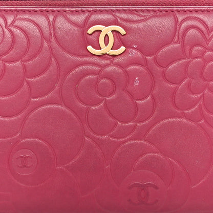 Chanel Lambskin Camellia Embossed Large Gusset Zip Around Wallet Fuchsia 9 of 13